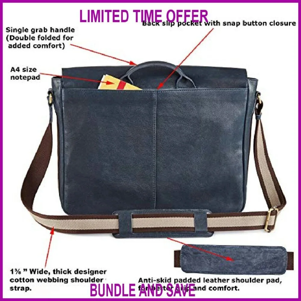 Vintage Leather Messenger Bag Fits 16